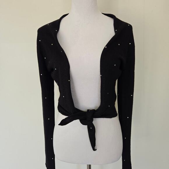 Aqua Silk Cashmere Open Front Cropped Sweater Tie Waist Size M Casual Chic - Picture 1 of 11